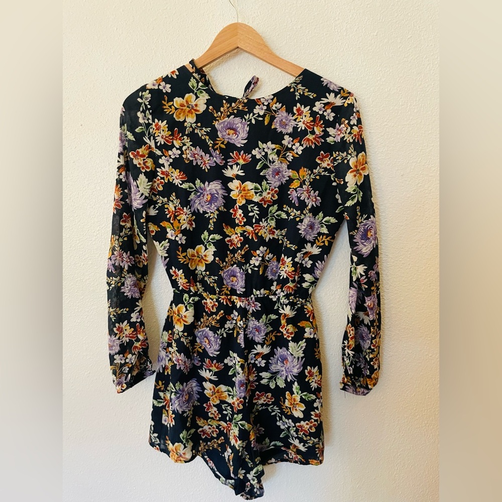 Showpo Black Floral Long Sleeve 100% Cotton Romper Size 2 Henny